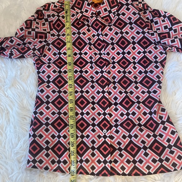 Tory Burch Womens Pink Brown Geometric Blouse Button Front Top Size 4 - Picture 7 of 7